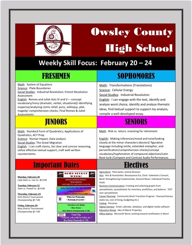 OCHS Weekly Skill Focus
