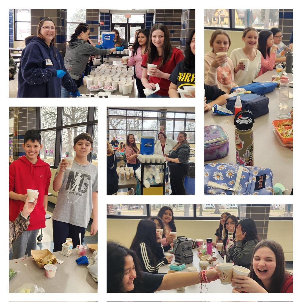 collage of valentine's meal in cafeteria