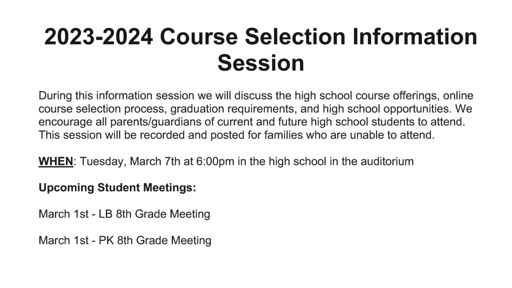 2023 Course Selection