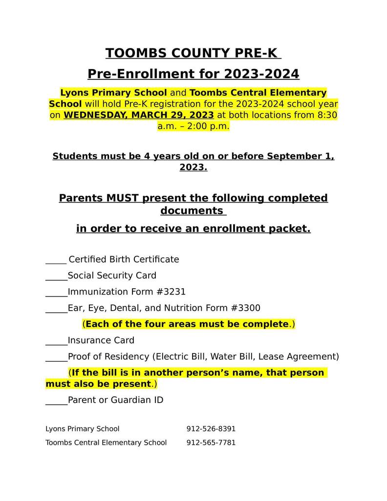 PreK Pre-Enrollment for 2023-24