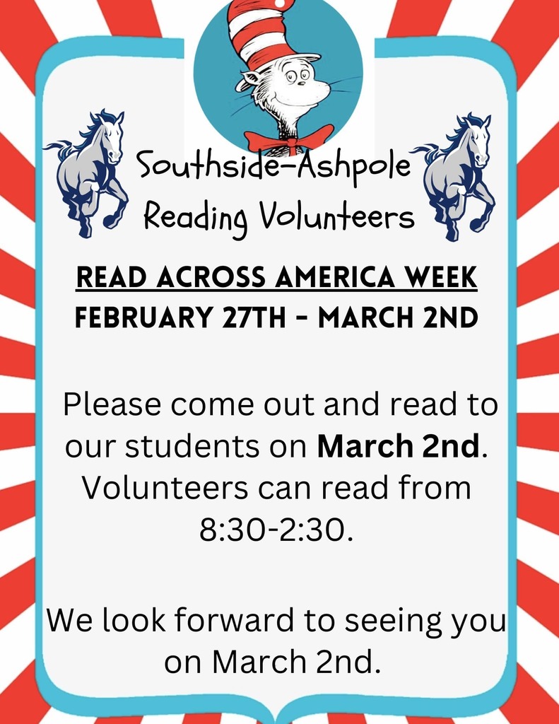 Program advertising need for volunteers to read to students from 8:30am-2:30pm on Marched 2nd