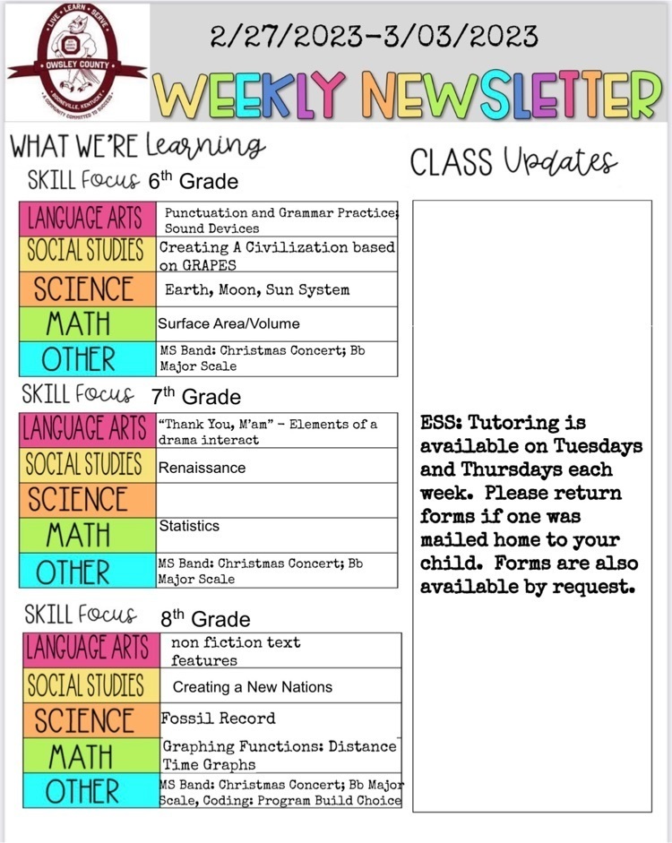 OCMS Weekly Newsletter