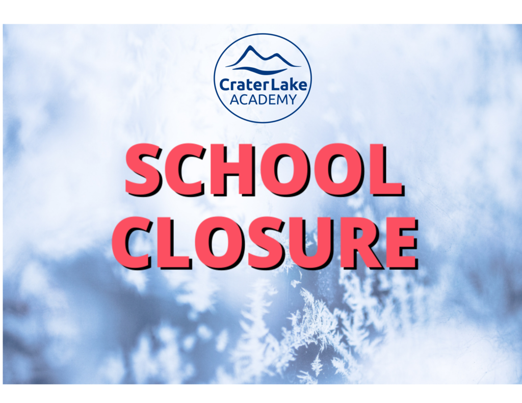 school closure on blue snowflake background