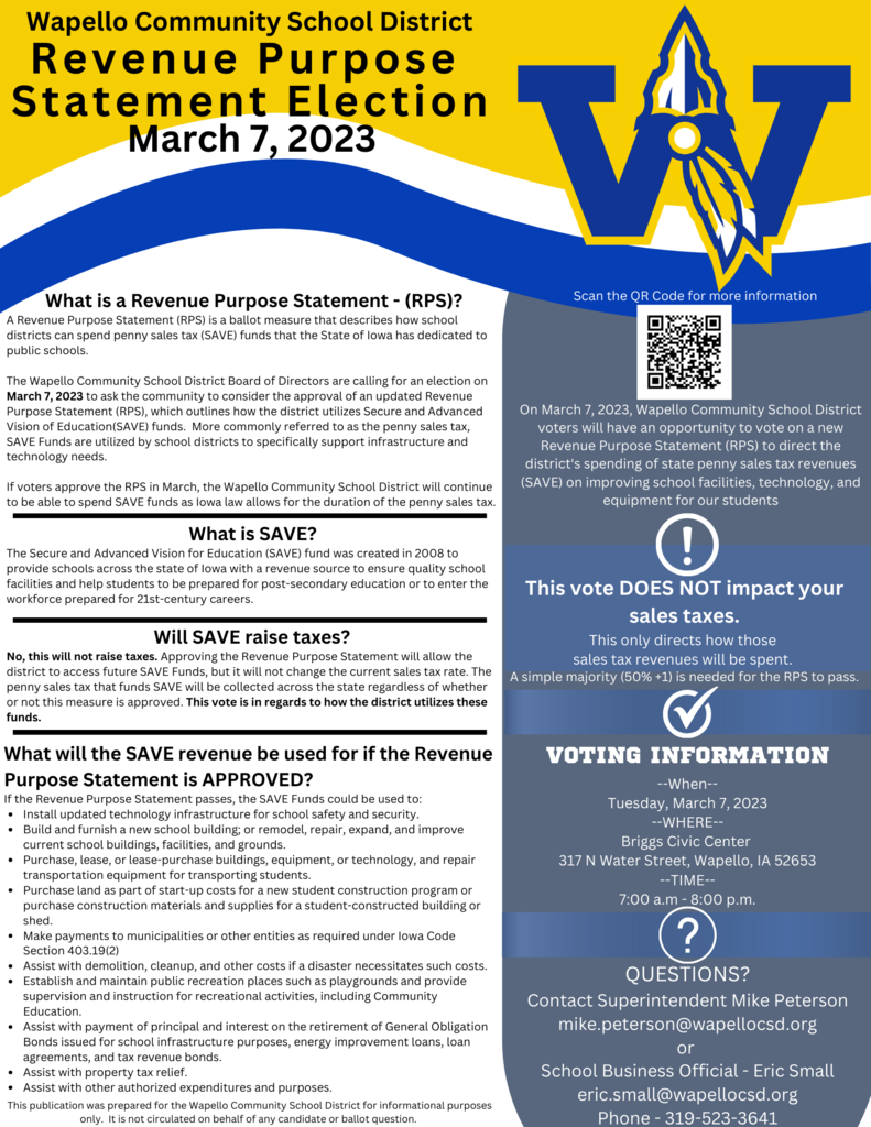 Revenue Purpose Statement Election March 7, 2023