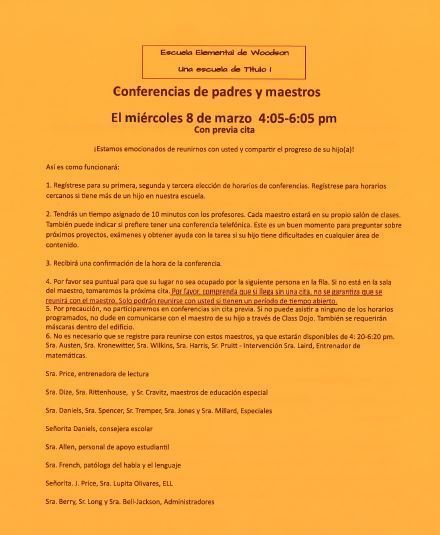Parent Teacher Conference Flyer in Spanish