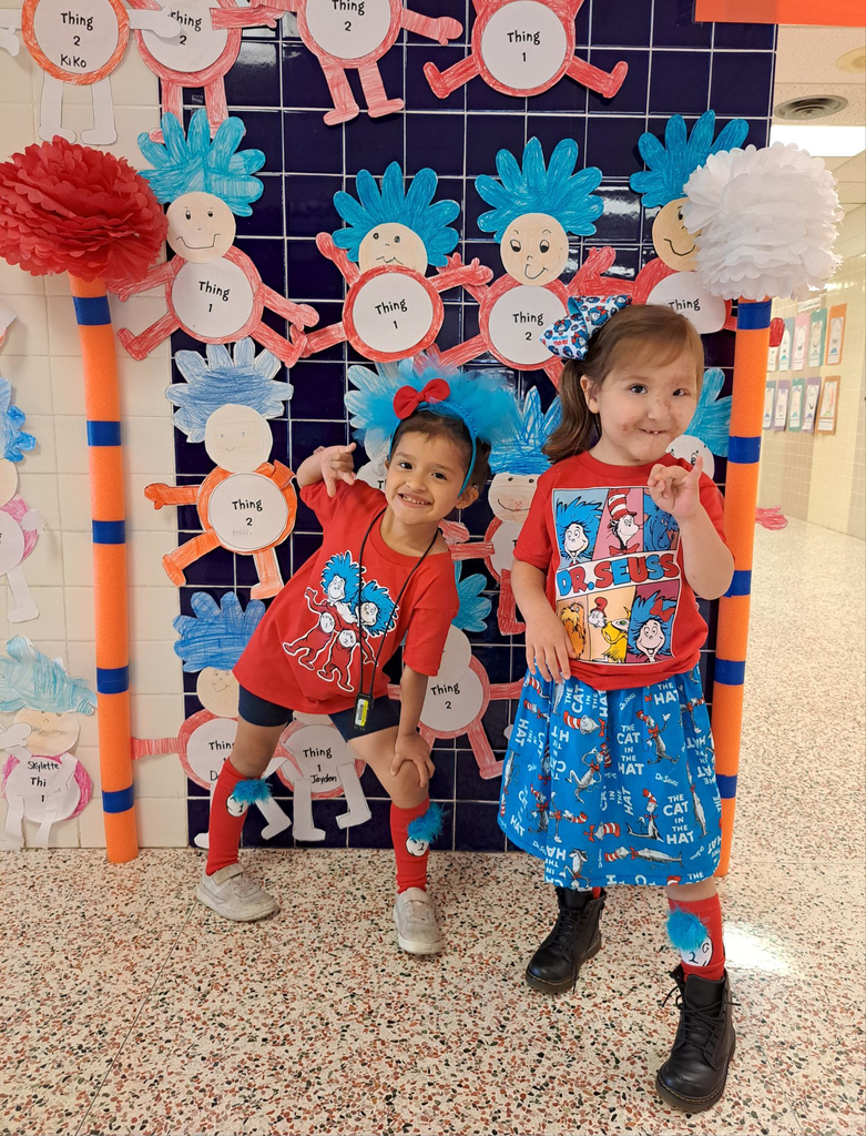 PreK littles posing for Dr. Seuss Day! #EscandonEagles #ReadAcrossAmerica #DrSeuss
