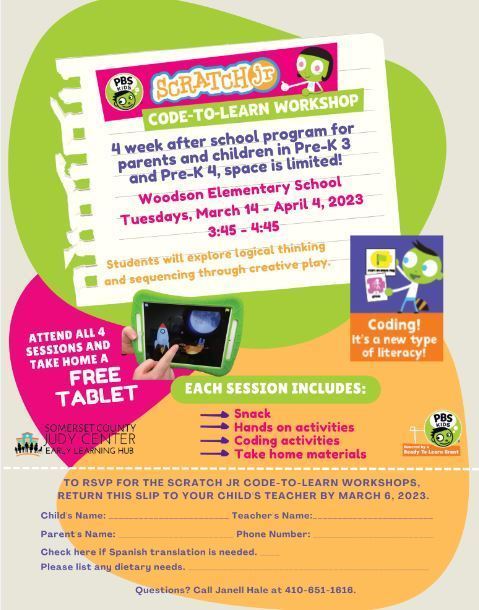 Judy Center Scratch Jr Event Flyer in English