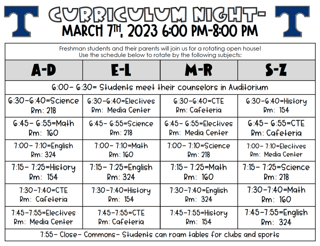 Curriculum Night Information/Schedule