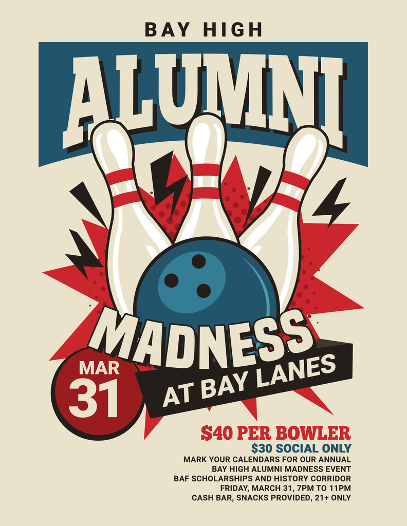 Bay Alumni Bowling Event March 31 Flyer