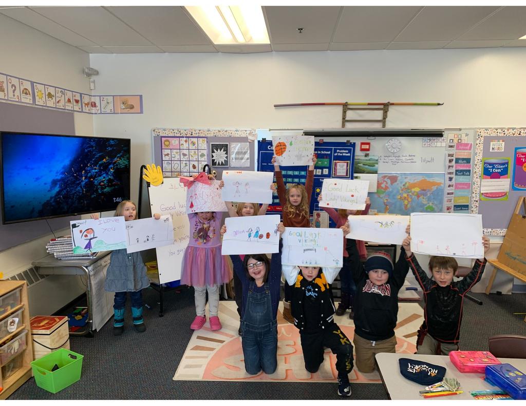 Mrs. Hilton's class made good luck signs for the Lady Vikings.