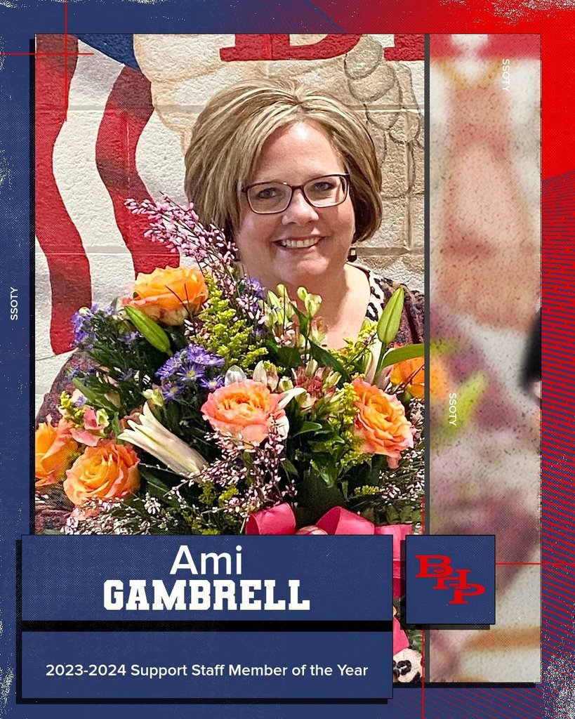 Please help me in congratulating our 2023-2024 Support Staff Member of the year, Mrs. Ami Gambrell. As well as our 2023-2024 Teacher of the Year - Ann Dorriety. Both of these are deserving ladies!