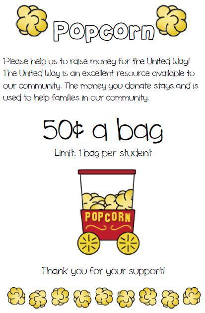 Popcorn Friday - United Way Goal