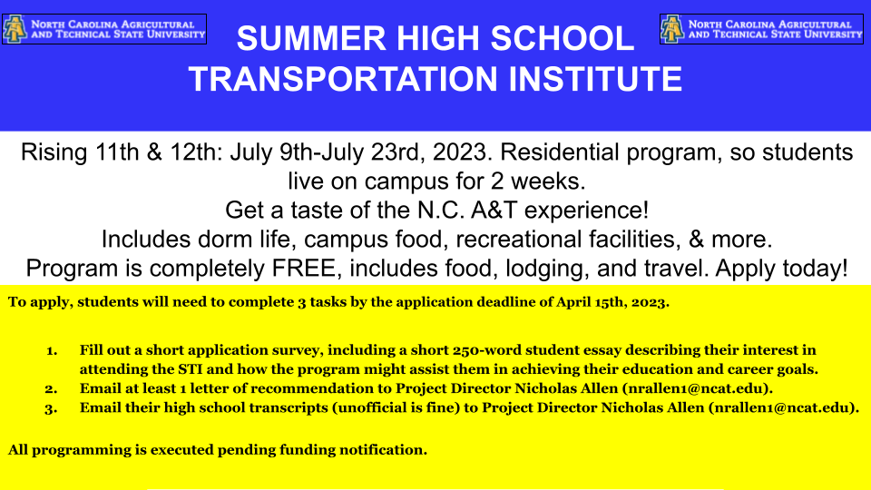 N.C. AT&T Summer Transportation Institute