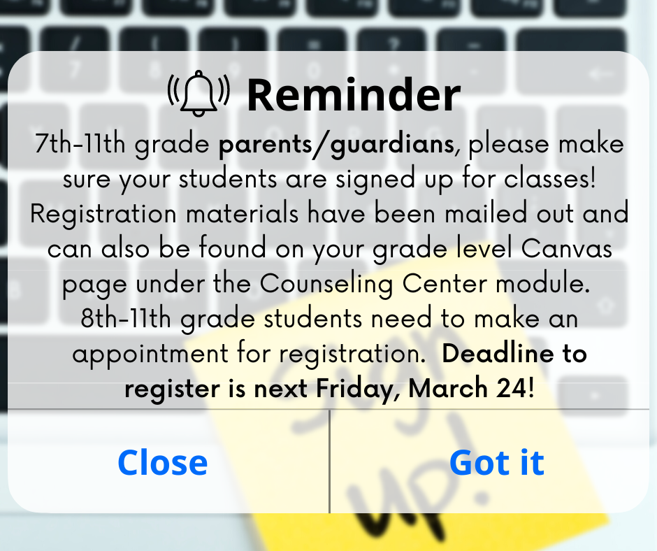 Sign up for classes reminder