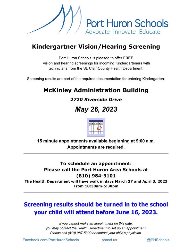 Flyer for Kindergarten Vision/Hearing Screening