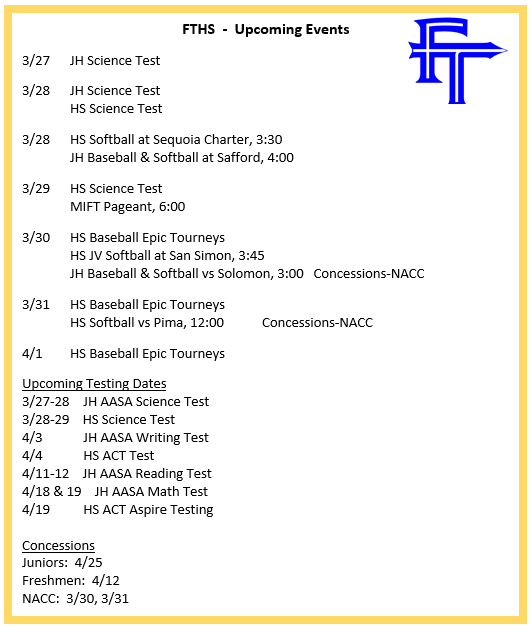 FTHS:  Events for 3/27