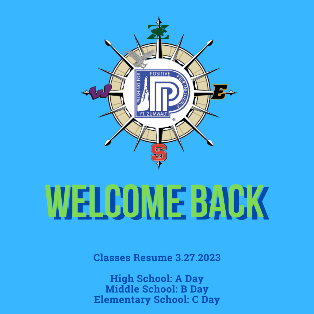 Welcome Back! 3.27.23 is an A day at HS, B day at MS and a C day at EL