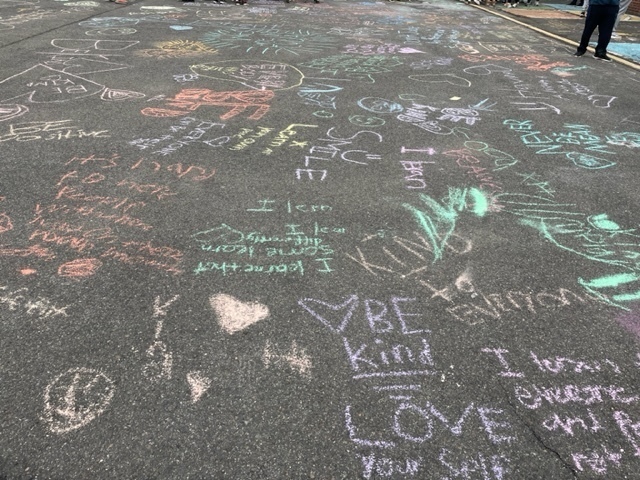 overview of chalk messages written on Wilson's grounds