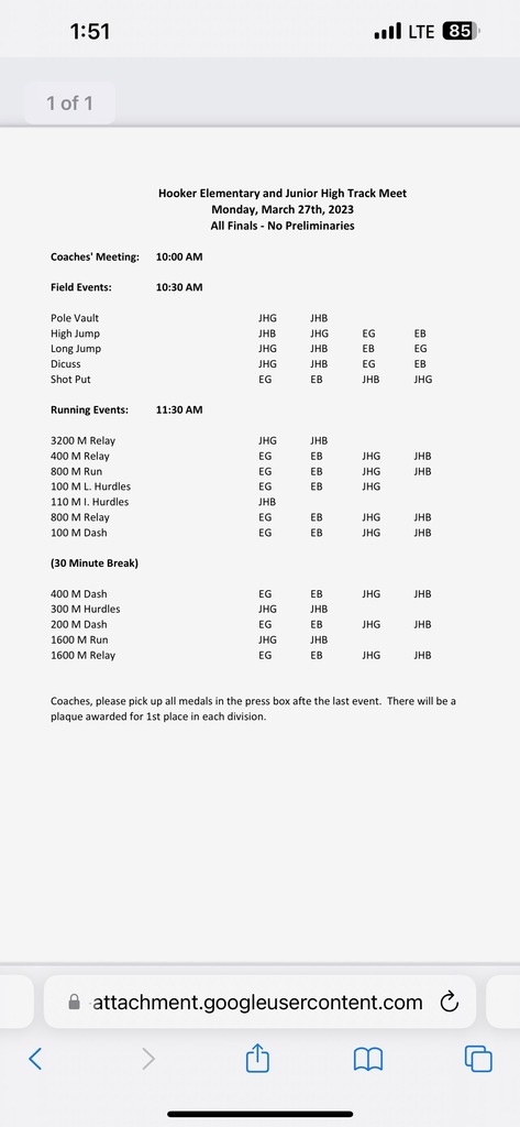 Hooder Track Meet schedule