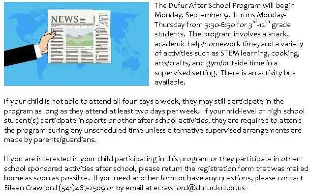 After School Program Announcement
