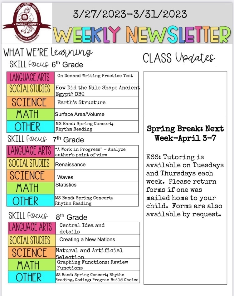 OCMS Weekly Newsletter 