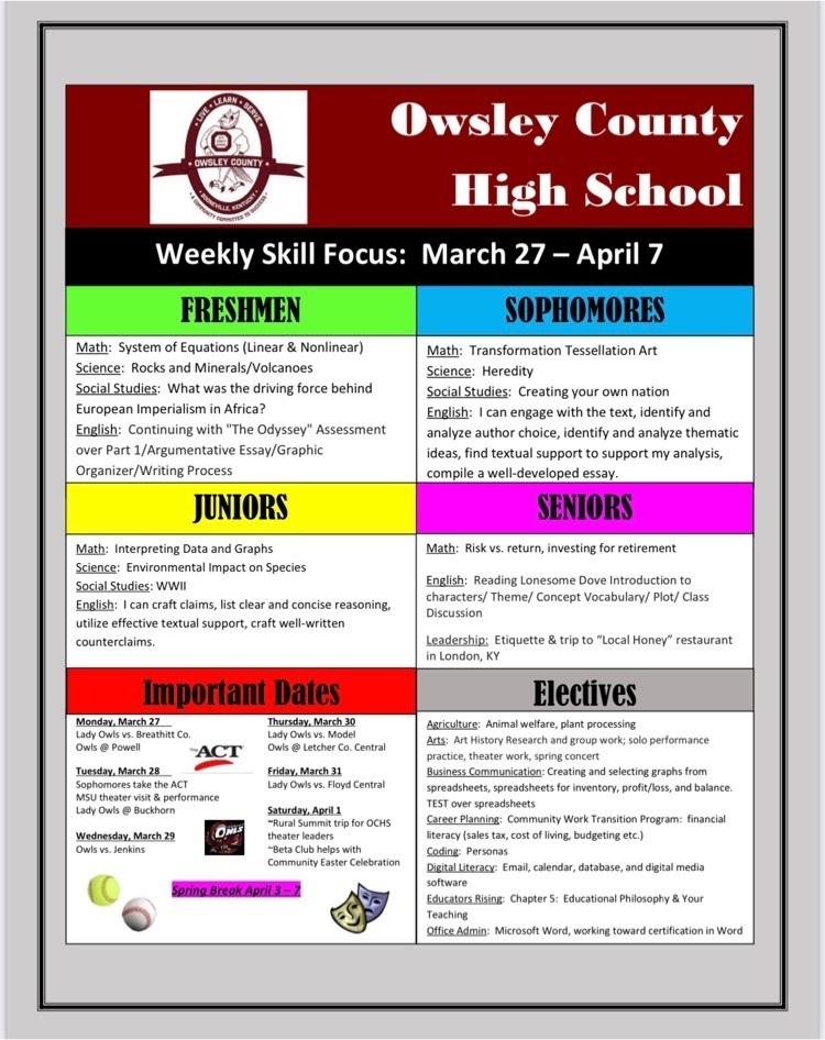 OCHS Weekly Skill Focus