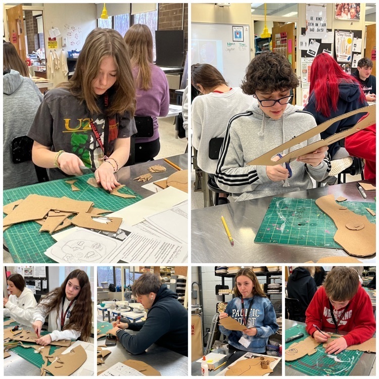 Students working hard on their abstract Picasso sculptures.