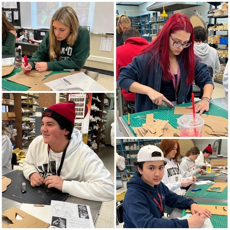 Students working hard on their abstract Picasso sculptures.