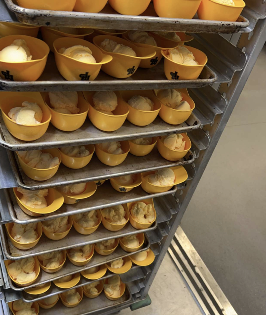 Ice cream in baseball hat cups