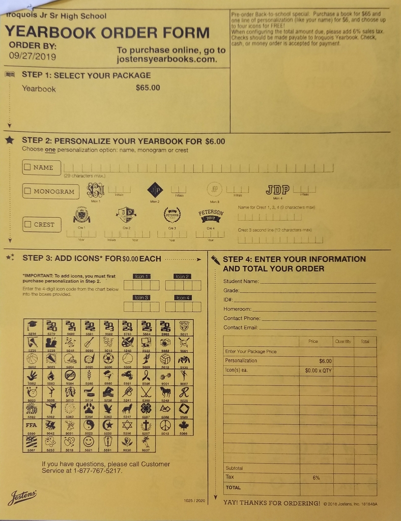 Yearbook order form