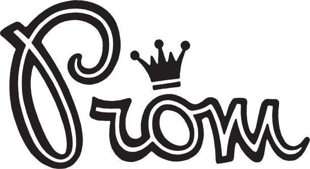 outline of the word prom with a crown