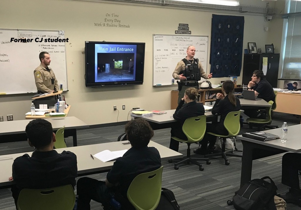 GCSO Corrections Deputies Clemons and Yashchuk speaking to our CBTech Criminal Justice students. Deputy Clemons is a previous CJ students.