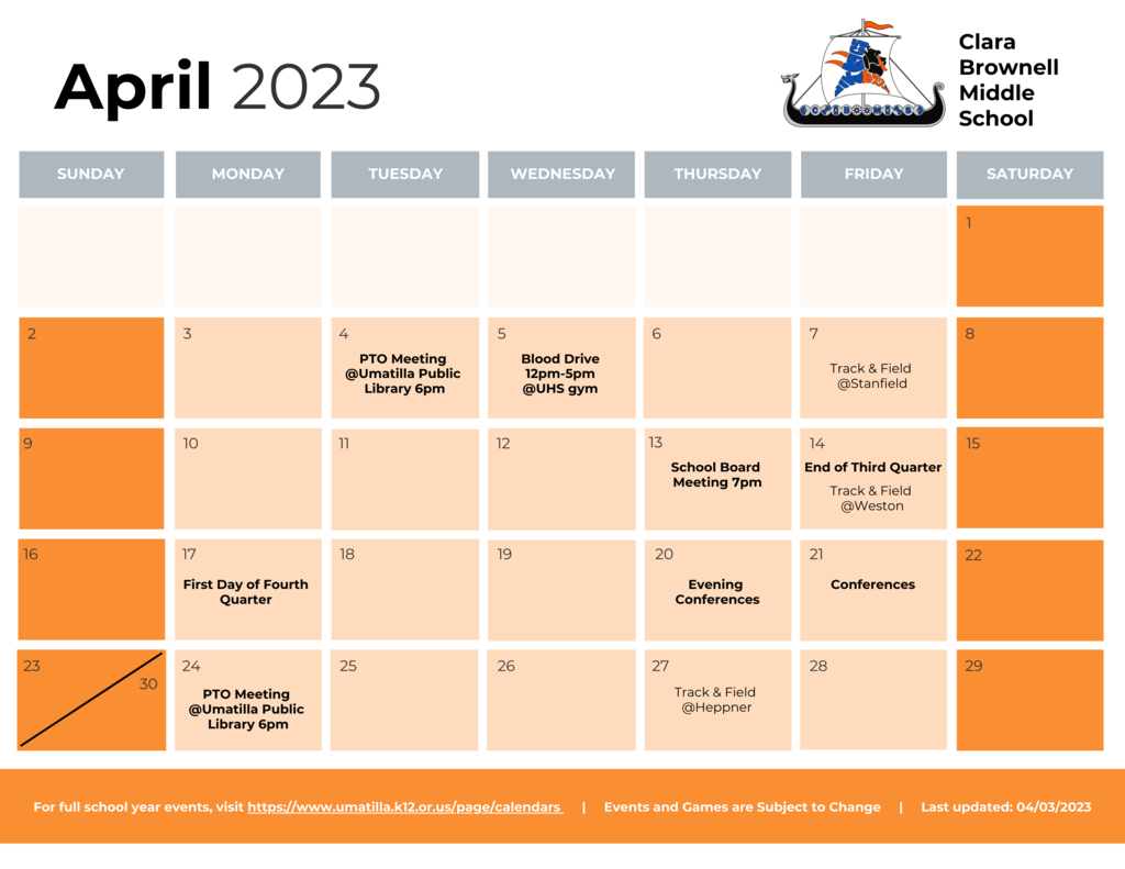 April CBMS Calendar