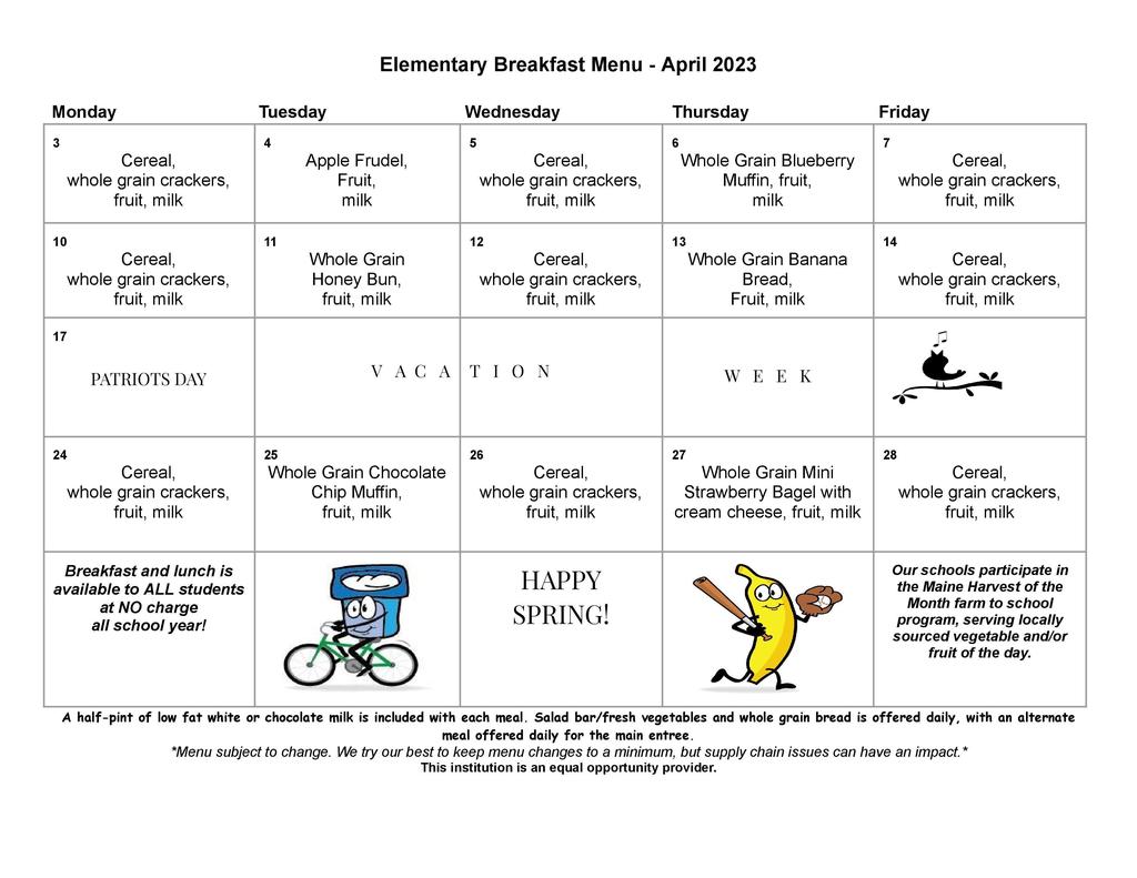 April Breakfast Menu