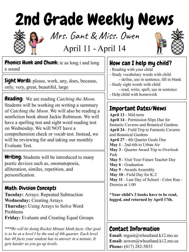 2nd grade weekly newsletter