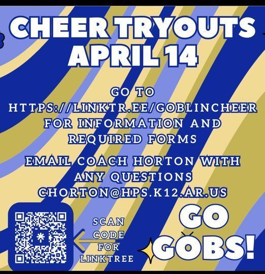 a cheer flyer with a scan code on it for Cheer Tryouts