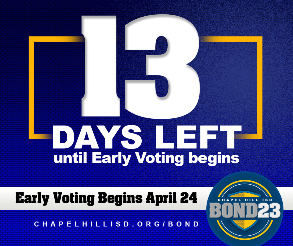 Are you ready to cast your vote? Early voting starts in just 13 days. 🗳️Voting Information: https://www.chapelhillisd.org/vote