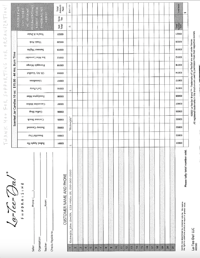 candle order form