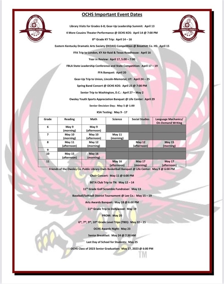 OCHS important events