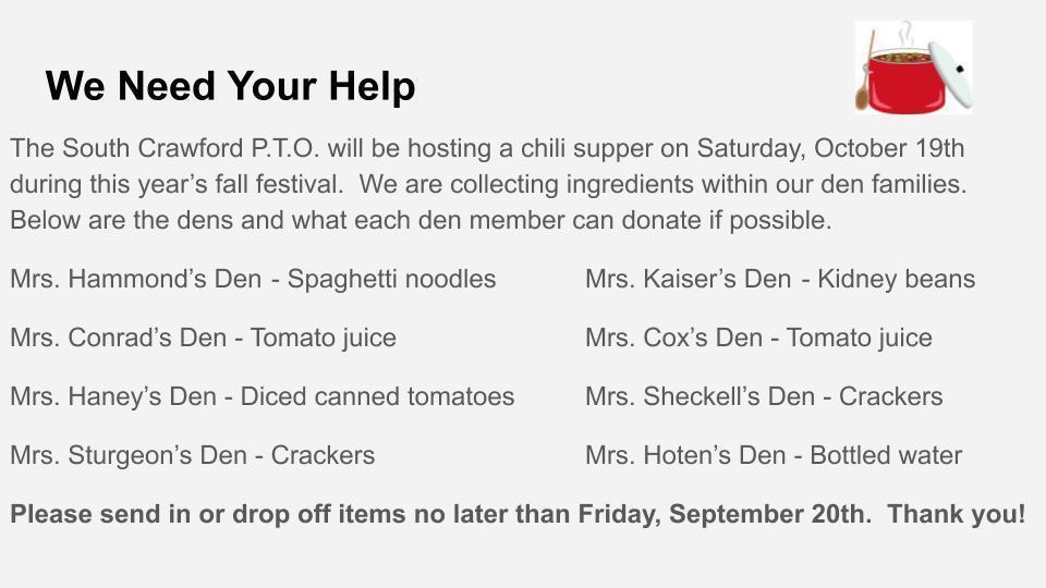Chili Supper Donations