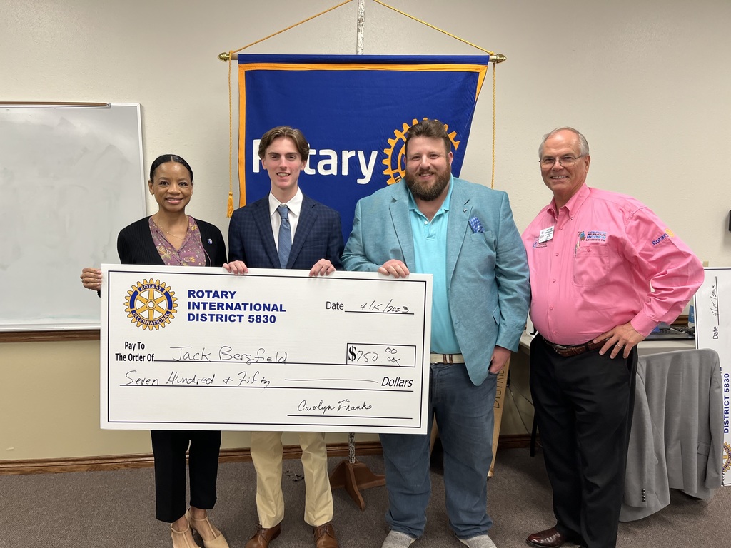 Legacy student Jack Bergfeld with his check from Rotary Club