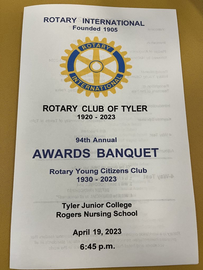 Program from the Rotary Club Awards Banquet