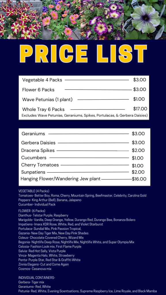 The Horticulture students have been hard at work in the greenhouse! The Littlestown FFA's Plant Sale will officially kick off on Friday May 5th and continue May 6th, May 12th and May 13th. Fridays 8-5 Saturdays 8-3
