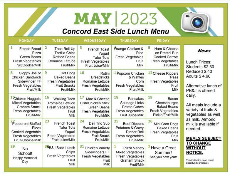 May Lunch Menu