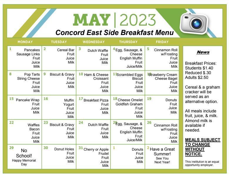 May Breakfast Menu