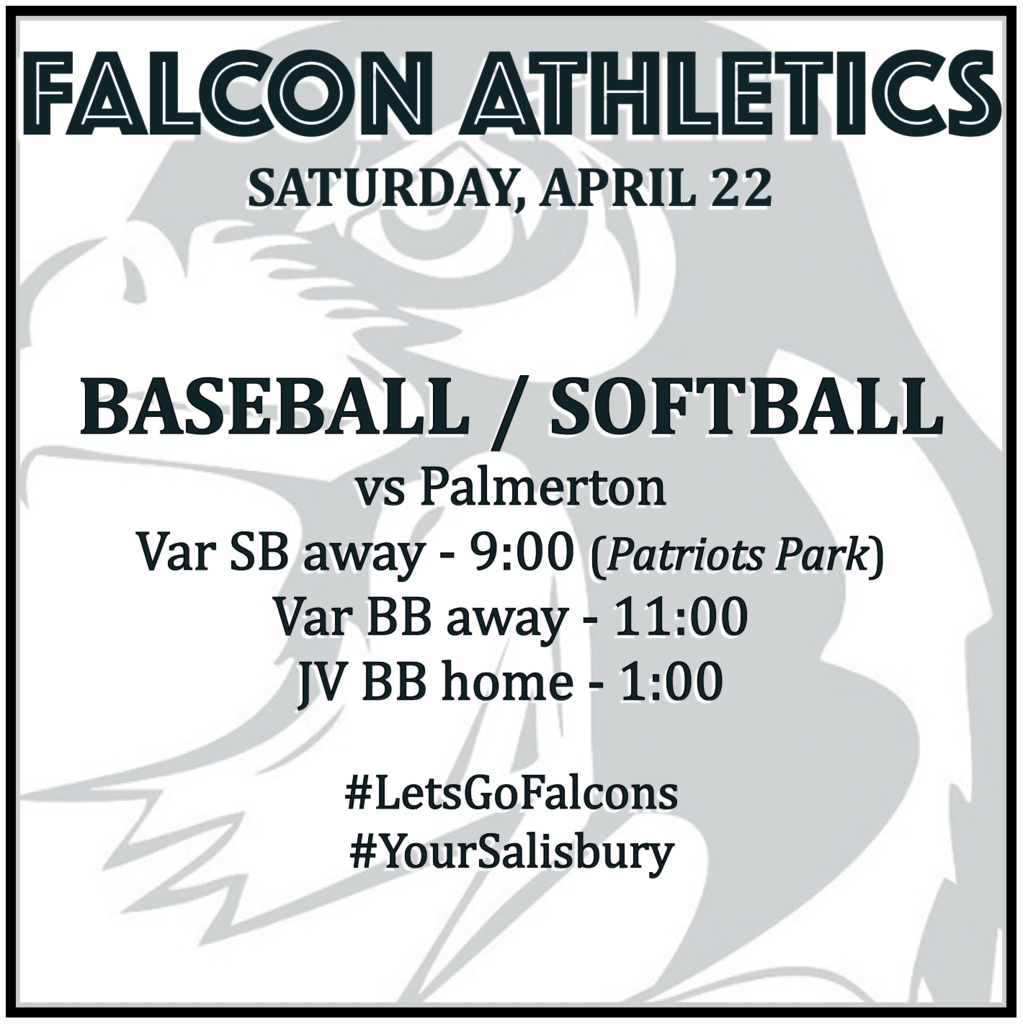 BASEBALL / SOFTBALL vs Palmerton: Varsity SB away 9:00 (Patriots Park), Varsity BB away 11:00, JV BB home 1:00.