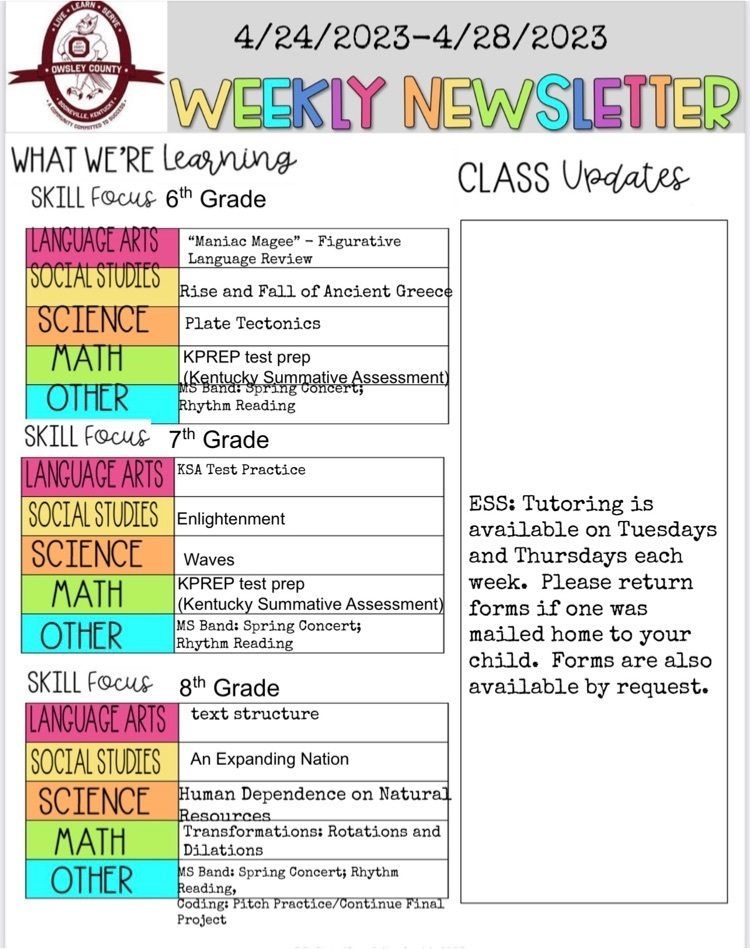 OCMS Weekly Newsletter