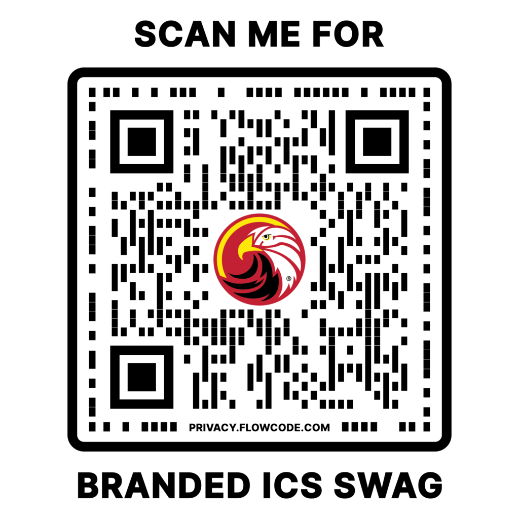 QR code that says "scan me for branded ICS swag"