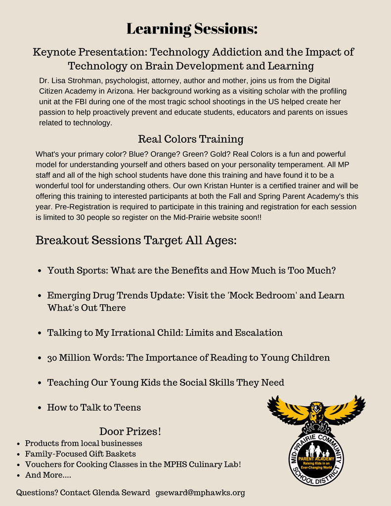 details of the breakout sessions at the parent academy.