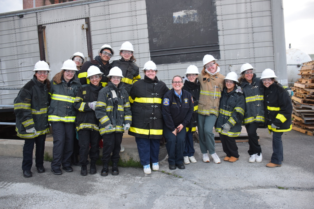 The 13 Locust Valley EMS students with instructor Lindsay Falconer from the Nassau County EMSA.